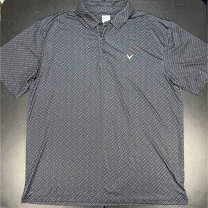Callaway Polo Shirt Mens XL Black Stretch Opti Dri Golf Club AOP Performance EUC